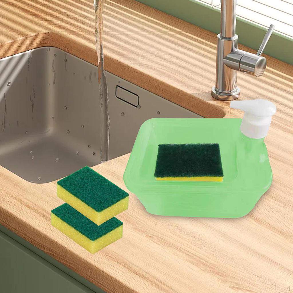Dispensador de Jabón Multiusos con Soporte para Estropajo, Lavavajillas para Bar