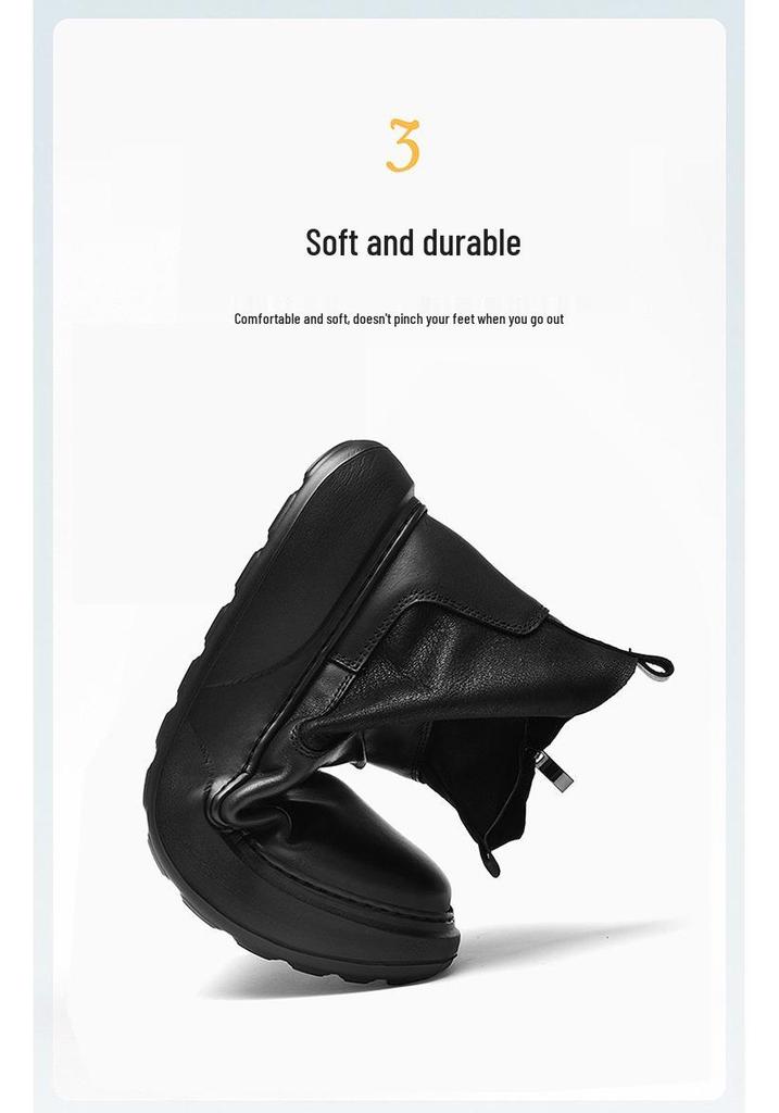 Men's Winter Leather High-Top Snow Boots with Fleece - Genuine Leather, Warm, and Comfortable.