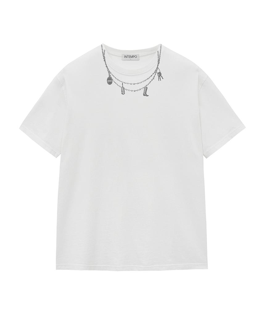 INTEMPOMOOD Necklace Print Short Sleeve_White