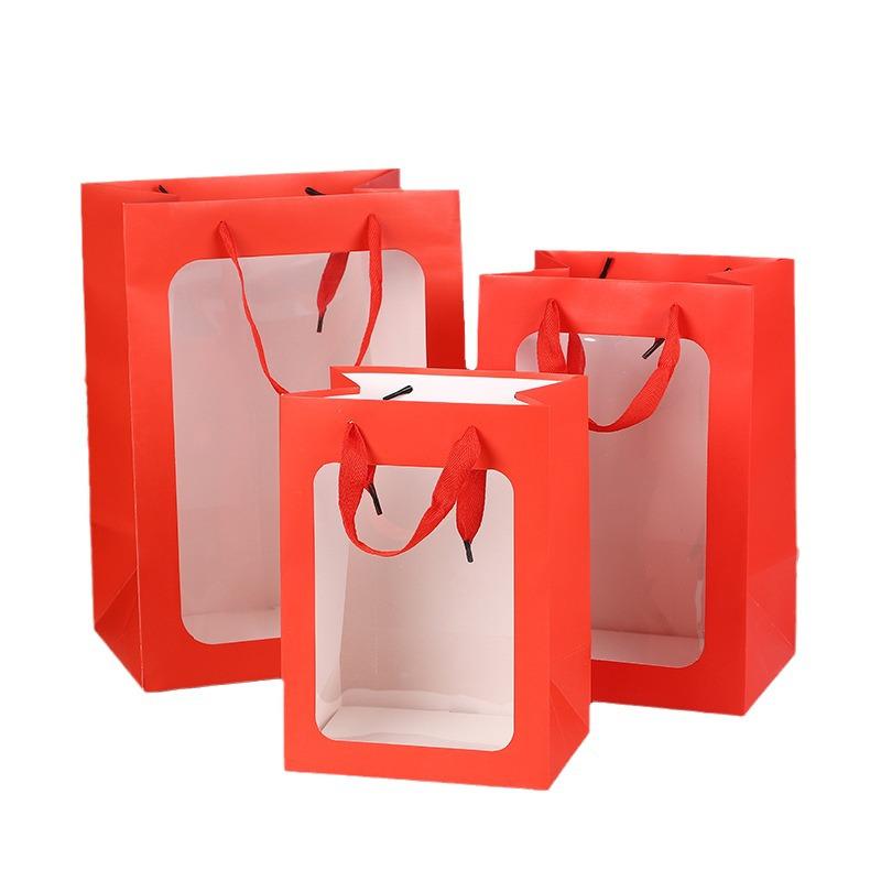 High-End Transparent Paper Gift Bag with Window - Valentine's Day Packaging Tote