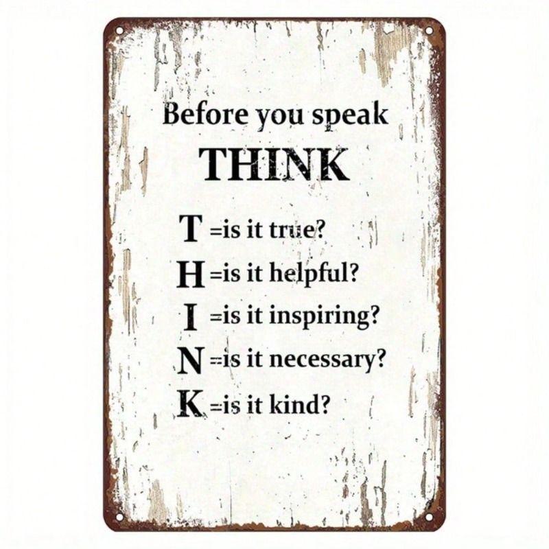 Metal Poster Vintage Think Before You Speak Wall Art Decor for Home Bar Cafe