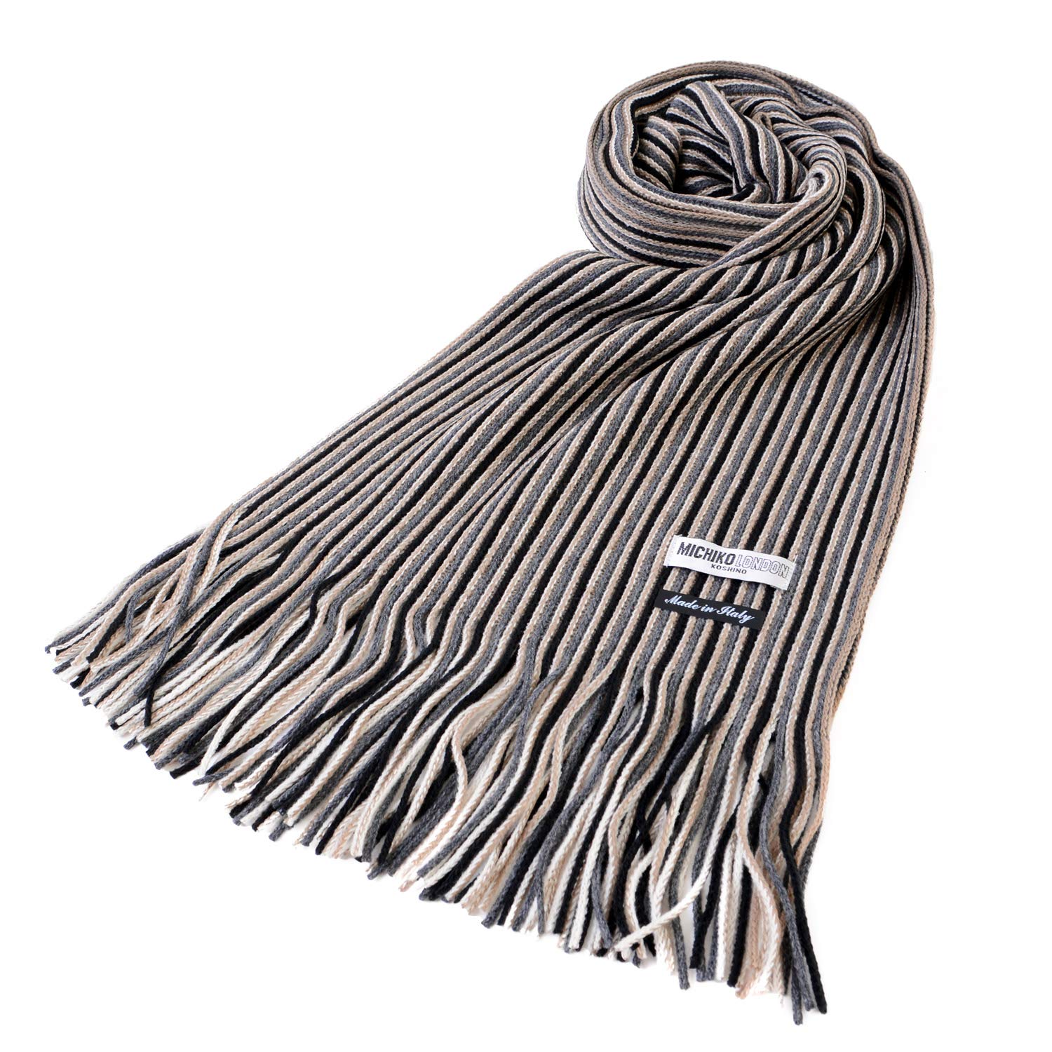 

Michiko London Unisex Russell Stripe Scarf Italian-Made (C Pattern Gray)
