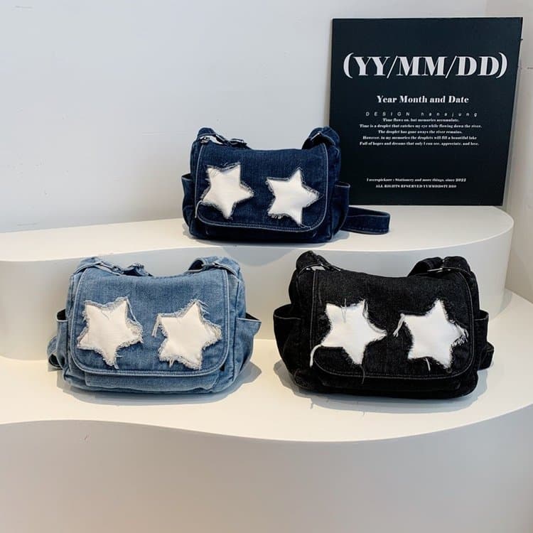 Washed and Old Denim Messenger Bag, One Shoulder Messenger Women's Bag.