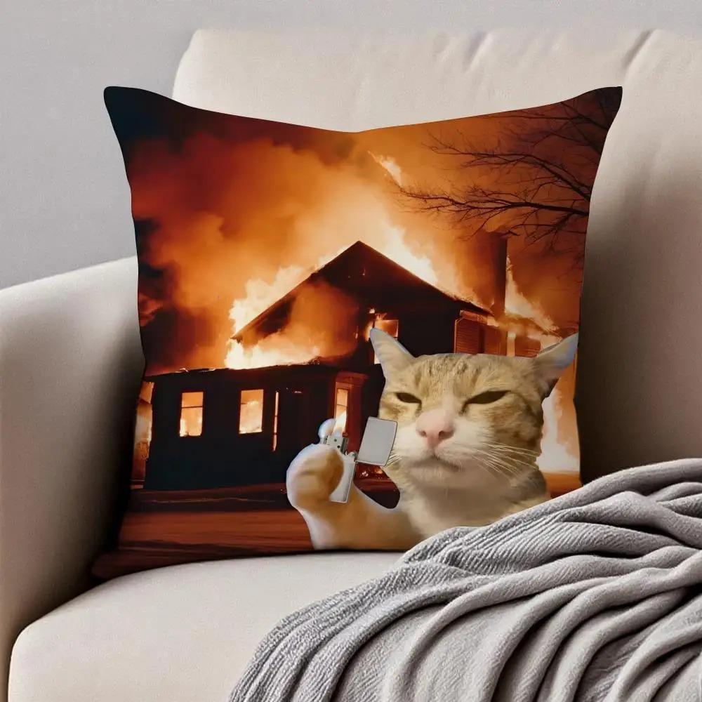 Funny Meme Cat Explosion Pillow Covers 2D Flat Printed Peach Skin Throw Cushion Case For Couch Sofa Living Room Decor 45X45Cm
