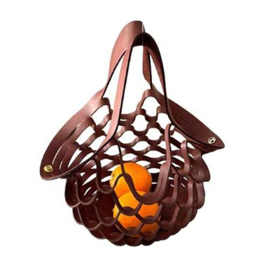 Folding Tote Bag Faux Leather Hollow Handbag Casual 2-in-1 Fruit Basket Seat Cushion for Picnics Camping Grocery Shopping