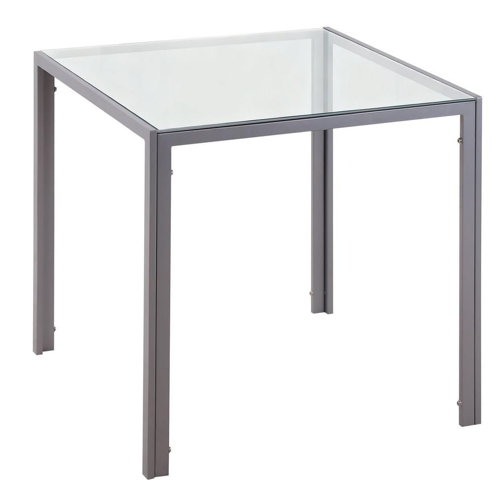 Moderner quadratischer Esstisch für 2-4 Personen, mit Glasplatte & Metallbeinen für Esszimmer, Wohnzimmer, Grau