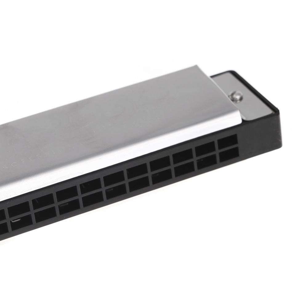 Swan Tremolo Harmonica Mouth Organ 24 Double Holes with 48 Reeds Key of C Free Reed Wind Instrument with Case Silver