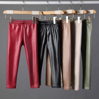 Faux Leather Thicked Warm Children's Pants Candy Color Slim Kids  Girls Leggings for Autumn Winter