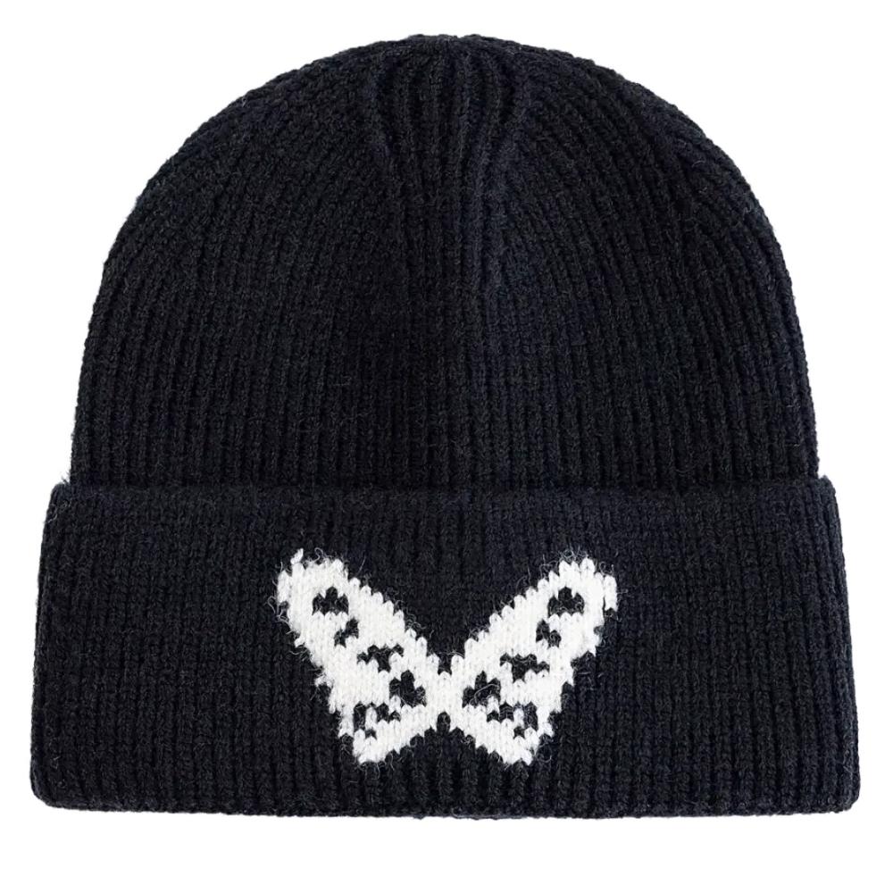 New Butterfly Embroidery Beanie Hats Winter Warm Cap Y2K Hats For Women Solid Color Winter Knitted Girl Hats Gift