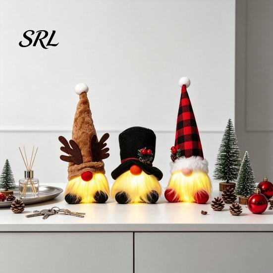 Festive Home Ornaments Christmas Gnome Figurine, Snowflake Knit Hat LED Light Up Rudolph Accents Doll, Nordic Noel Plush Ornament for Home,
