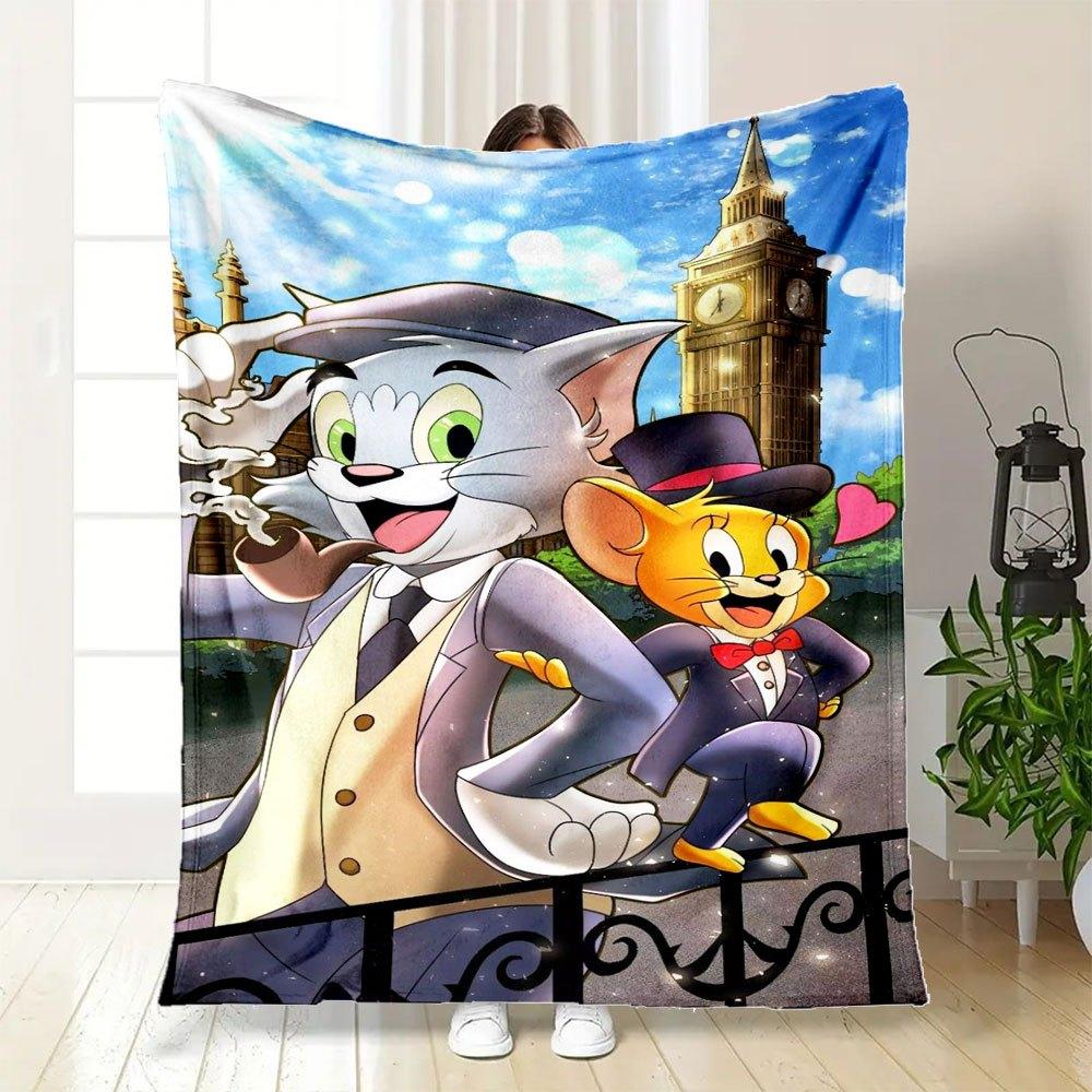 "Tom & Jerry: Classic Cartoon Characters Art Print Poster"Blanket Flannel Throw Blanket for Sofa, Bed, Travel, Camping, Office