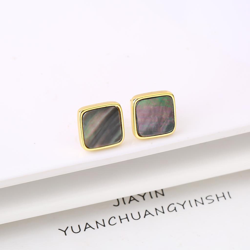 Natural Shell Square Round Butterfly Gold/Silver Stud Earrings Minimalist for Women Girls New Fashion Jewelry Daily Wear