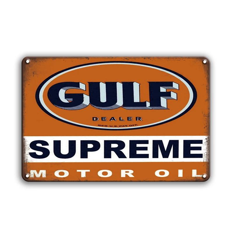 Vintage Decor Shabby Chic Metal Tin Signs Gulf Esso Agip Man Cave Wall Decoraion Motor Oil Garage Wall Stickers Gas Decor Pla