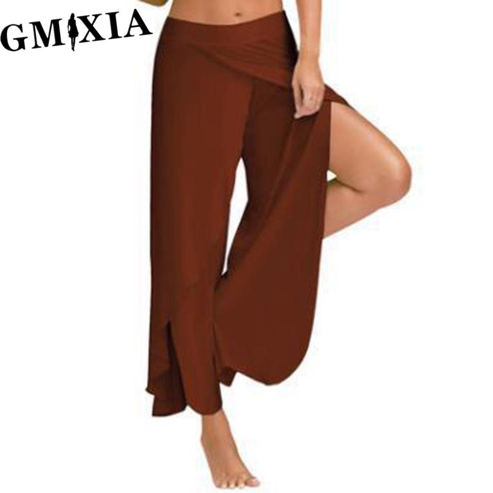 

GMXIA 10 цветов Женские брюки палаццо бохо с широкими штанинами, шифоновая юбка, расклешенные брюки для йоги, больших размеров XXXXXL кофейный