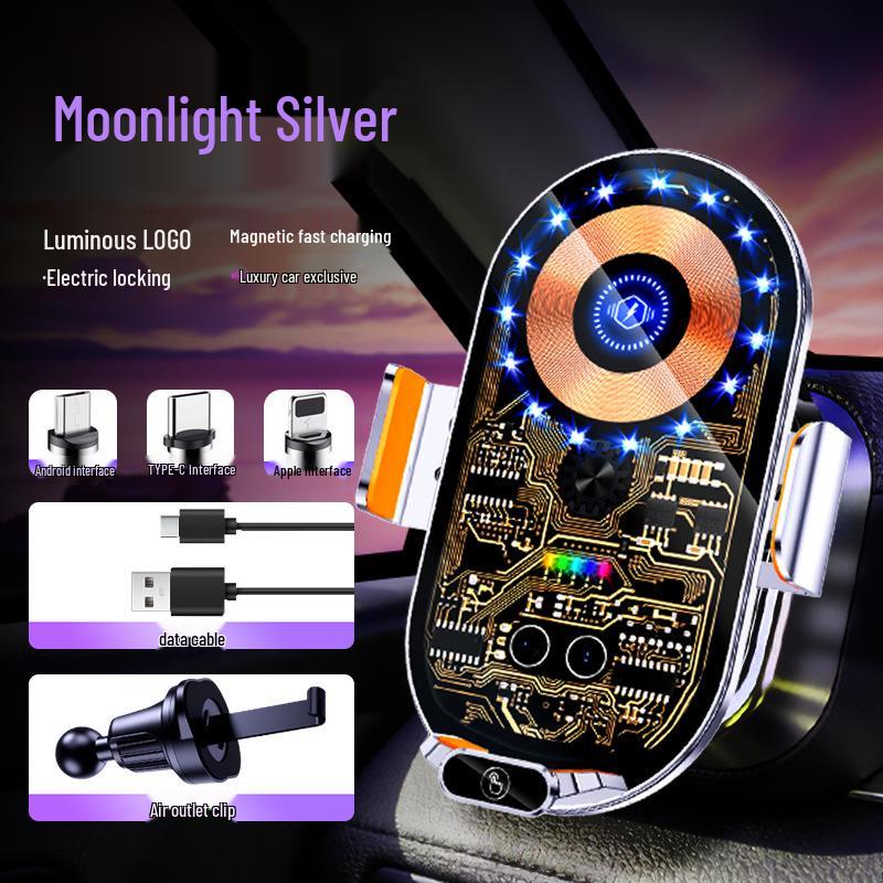 Q18C Punk Style 15W Wireless Car Charger & Phone Holder with Infrared Sensor and Automatic Magnetic Clamping