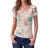 Women's Slim Fit Square Neck Short Sleeve Top Vintage Floral Print Patchwork Design Casual Blouse