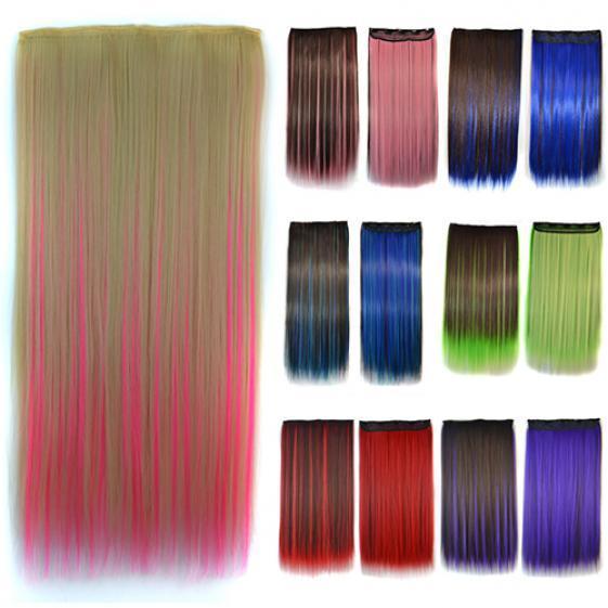 Mixed Color Clip in Straight Long Hair Extension Cosplay Party Women Hairpiece