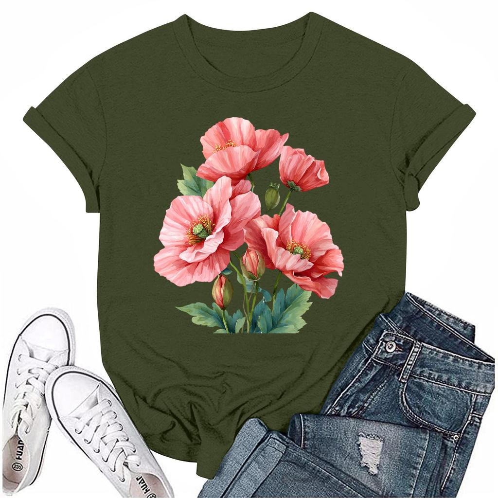 Mote Casual Dameskjorte med trykk, rund hals, korte ermer