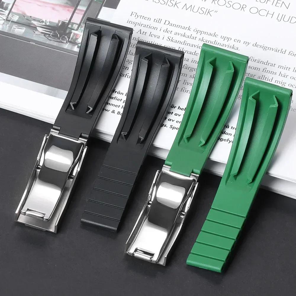 20mm Silicone Strap for Rolex GMT Daytona Submariner Diving Stainless Steel Buckle Men Women Waterproof Rubber Watch Bracelet