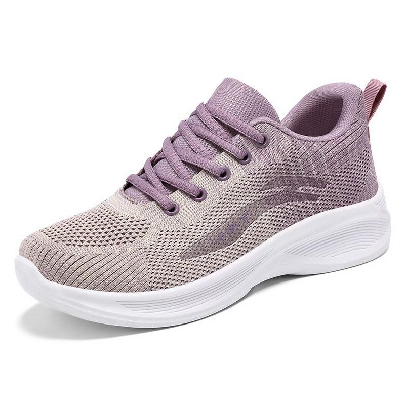 Women's Shoes 2024 Spring Casual Soft Sole Sports Shoes, Breathable Flying Mesh Shoes, Large-sized Running Shoes