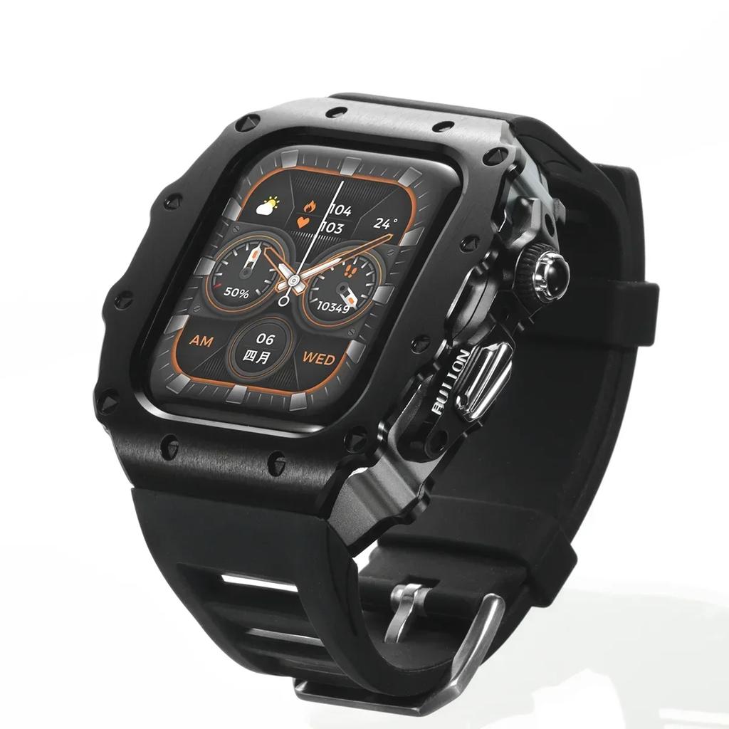 Luxus Metallgehäuse Mod Kit Für Apple Watch S11 10 46MM Edelstahlgehäuse +Silikonband für IWatch Serie 9 8 7 6 5 44mm 45mm