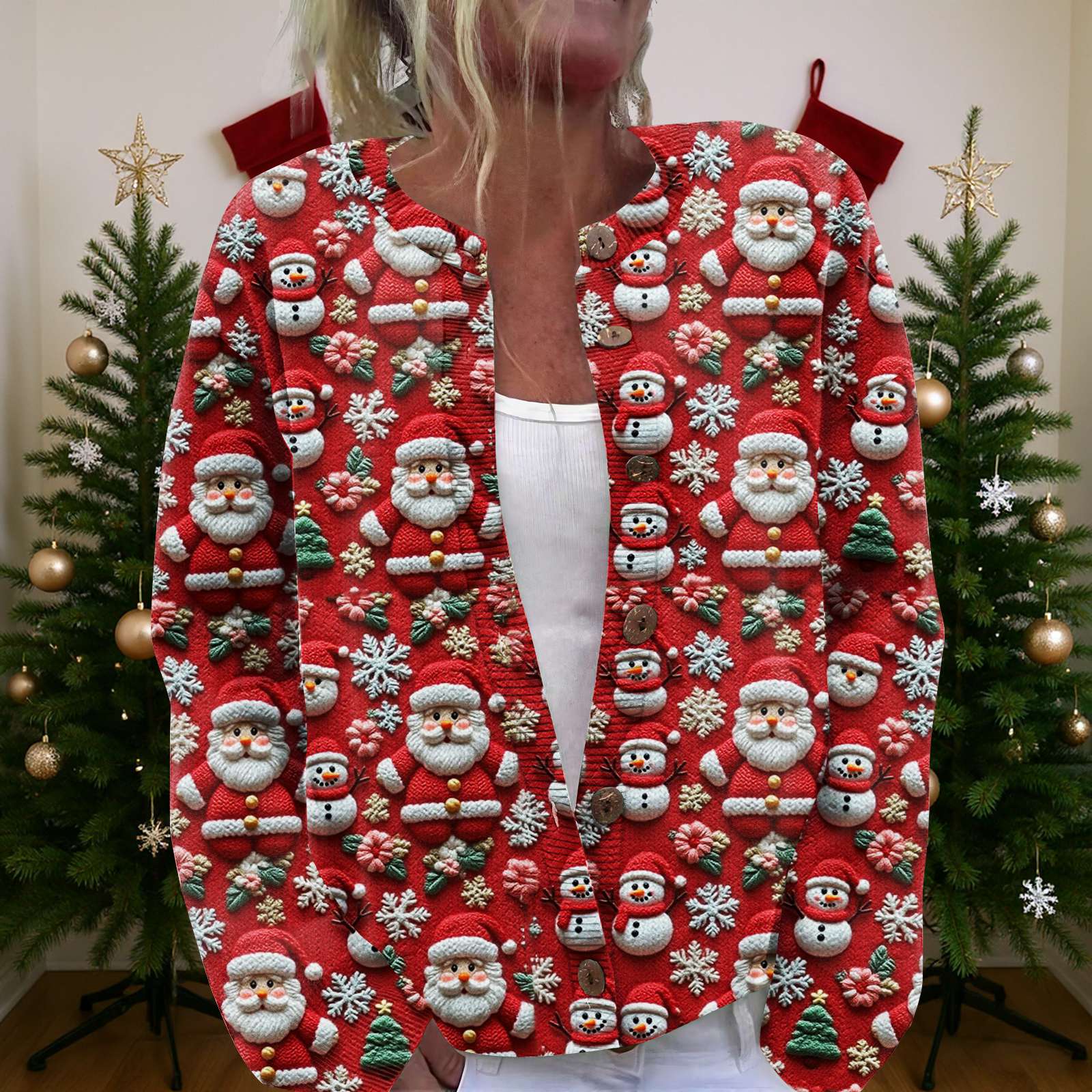 

Женский рождественский свитер Милый забавный рождественский свитер Осень и зима Свитер с длинным рукавом вязаный S красный