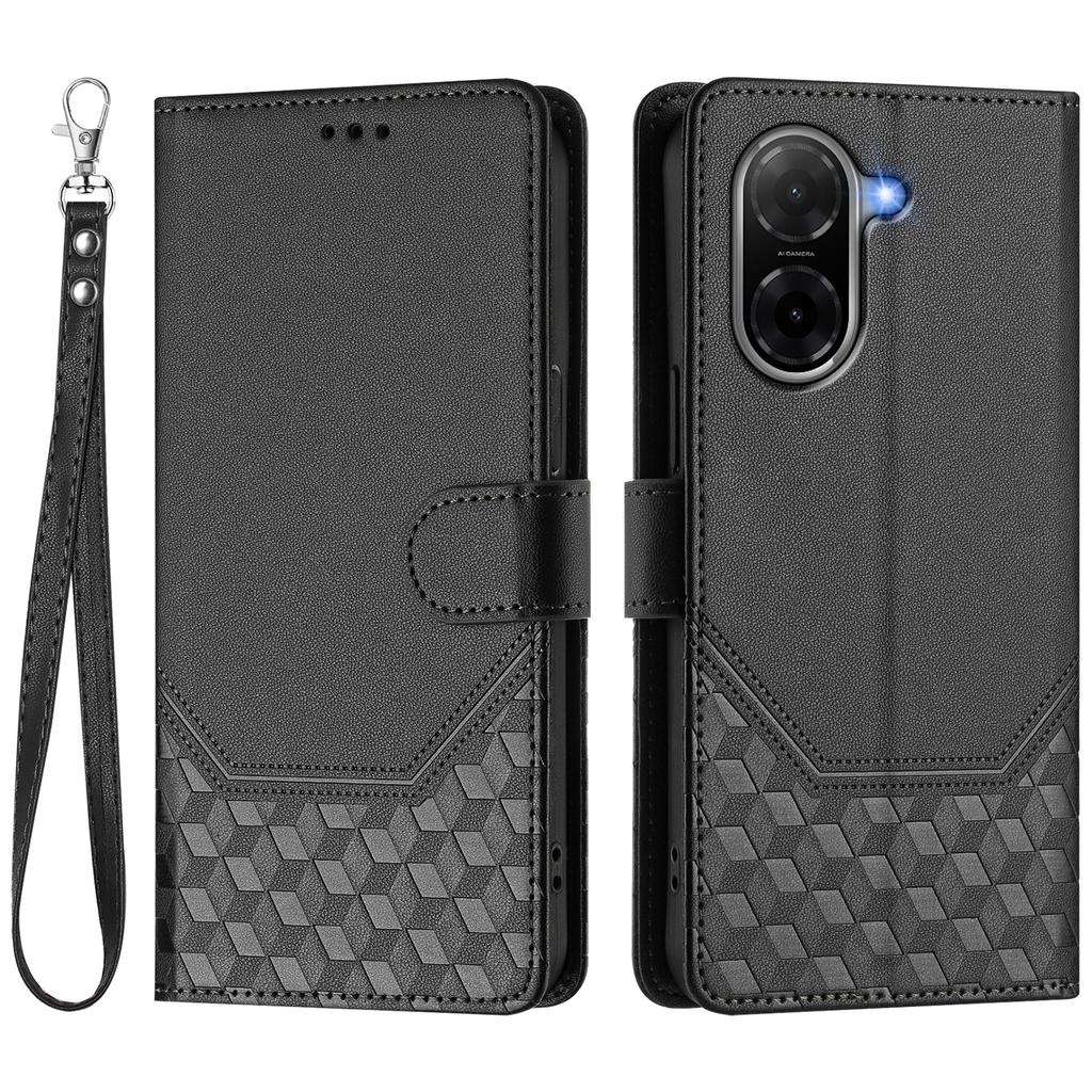 For Xiaomi Poco C71 4G/Xiaomi Redmi A5 4G (171.7*77.8*8.3mm) Case Imprinted Honeycomb RFID Blocking Leather Phone Cover with Strap
