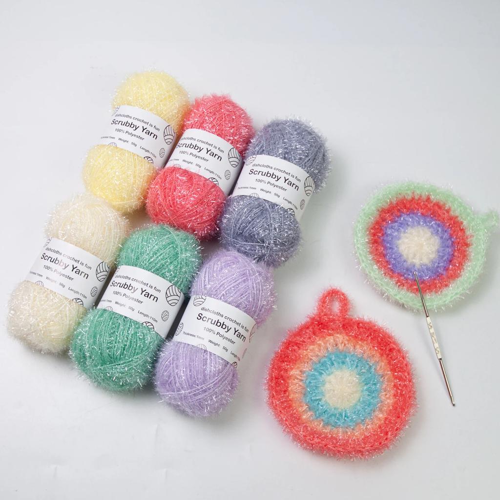 Scrubby Yarn for Scrubbies 6pcs Scrubbing Yarn Multi Colored Polyester for Dish Scrubber Crochet and Knitting Project Craft Kit