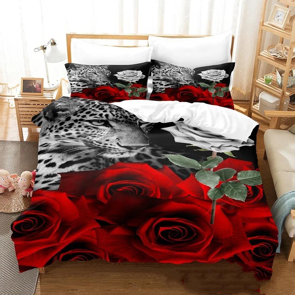 3D Red Rose Valentine's Day Gift Soft Duvet Cover Set Featuring Pilowcases Mary Warm Comforter Beding Sets for Weding Double Bed Linen Set Young Girls