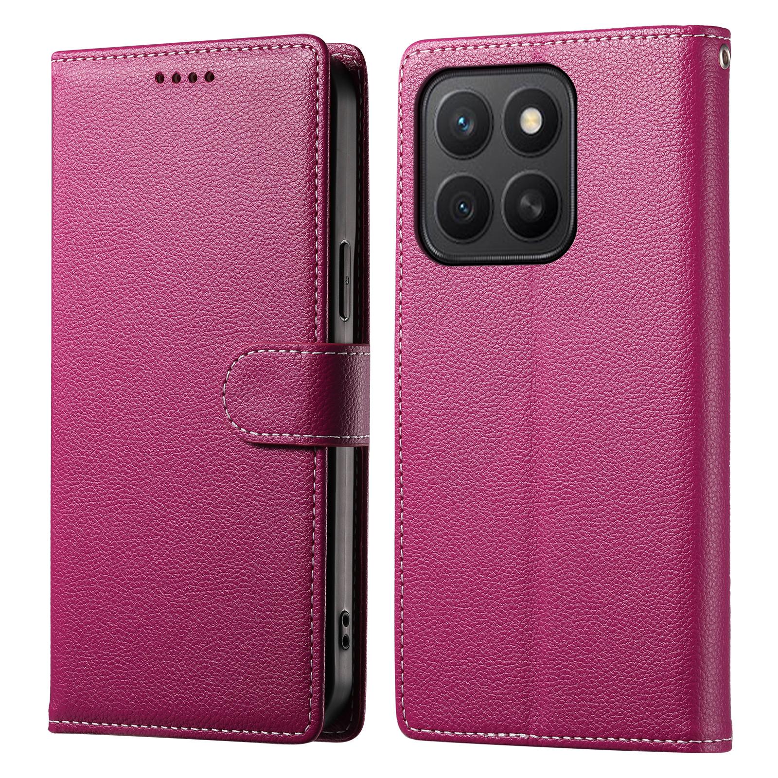 

For Honor X8c 4G Stand Case Litchi Texture Leather Wallet Phone Cover Magnetic Snap Rose