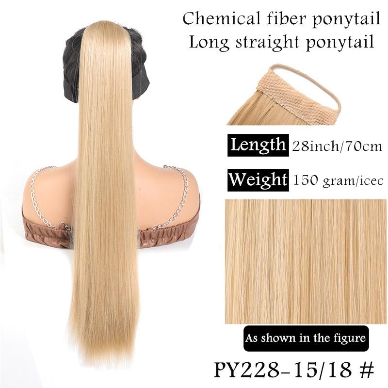 

Синтетический 28-дюймовый длинный прямой хвост с резинкой, обернутый вокруг хвоста, искусственный накладной шиньон для женщин и девочек