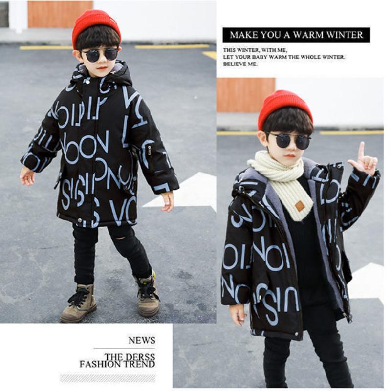 Baumwollgepolsterte Kleidung für Jungen, mittellanger, verdickter, baumwollgepolsterter Kindermantel