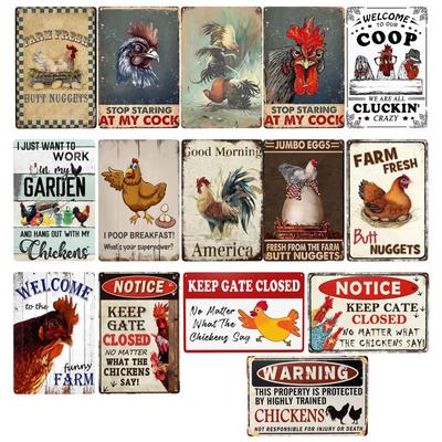 1pc, Vintage Metal Sign Chicken Stop Staring At My Cock Farmhouse Sign Chicken Coop Decor for Home, Farm & Kitchen 8x12 Inch