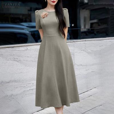 Women Casual Round Neck Summer Short Sleeve Elegant Dress