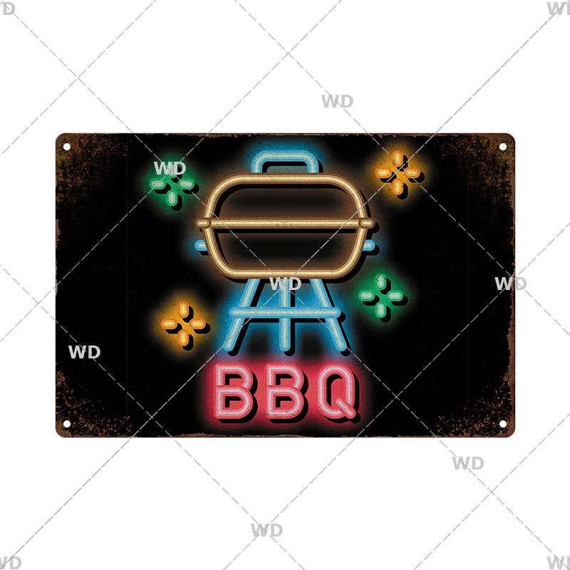 BBQ Vintage Tin Sign Plaque Barbecue Metal Plate Sign Wall Art Decoration Kitchen Man Cave Terrace Beach House Club Wall Decor