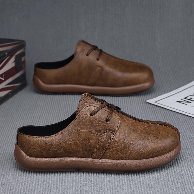 Platform Open Back Casual Shoes Half Shoes for Men Mules White Backless Loafers Slippers Closed-toe Slides Sandal Slip On Flats