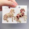 Exquisite Rhinestone Running Horse Brooches For Women Men 4-Color Enamel Animal Brooch Pins Year Of The Horse Party Jewelry Gift