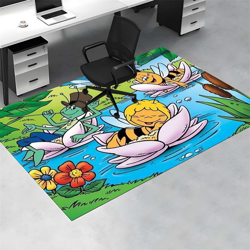 Maya The Bee Cartoon Characters Lotus Pond Flower Print Area Rug Non‑Slip Rectangular Floor Mat Home Decor