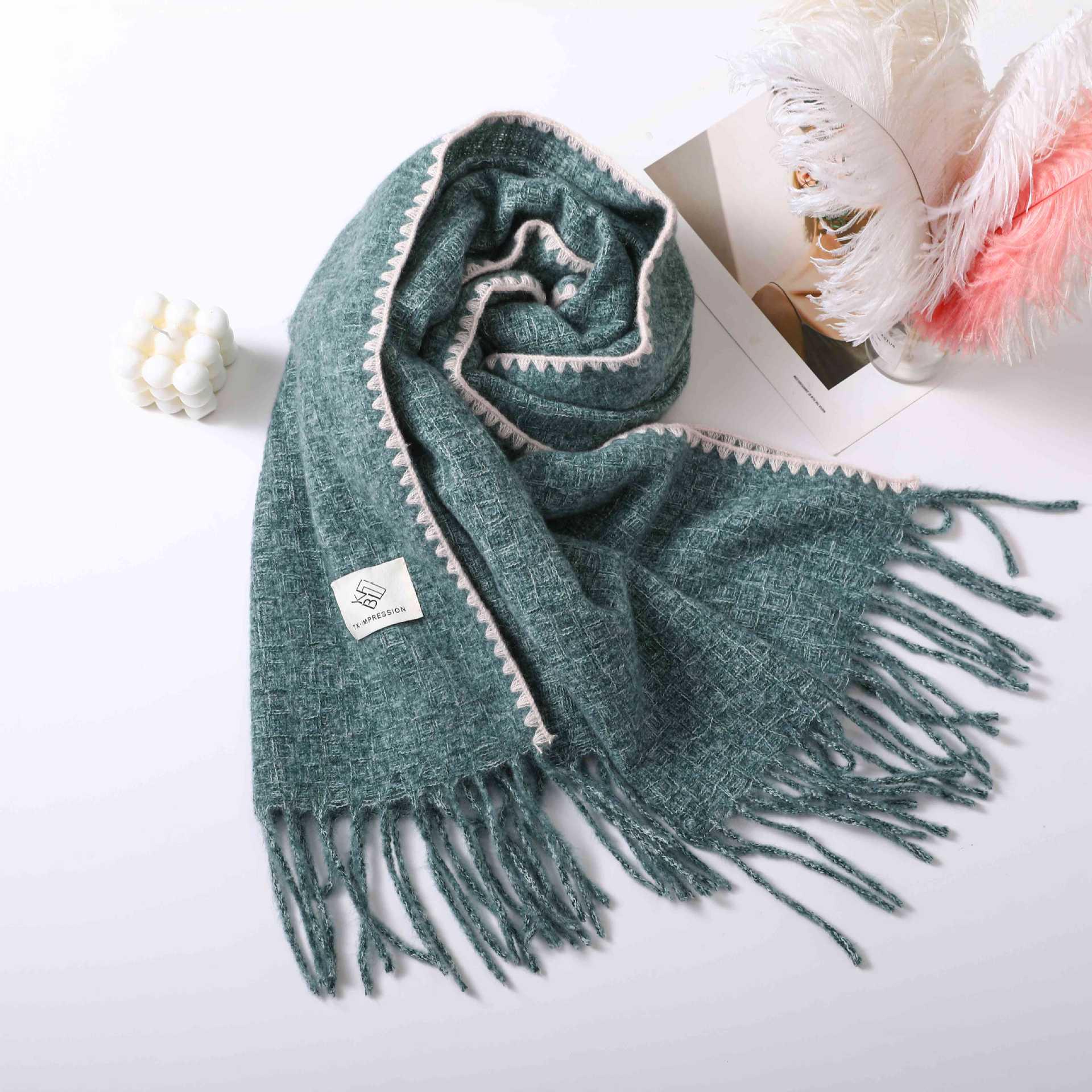 

2024 Korean Style Women s Tassel Imitation Cashmere Shawl Scarf - Thick, Warm, Dual-Use, Perfect for Students and Christmas