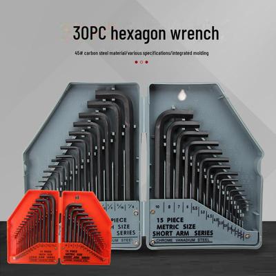 30-Piece Metric & Imperial L-Shaped Hex Socket Wrench Set - Polished Black, Chrome Vanadium Steel