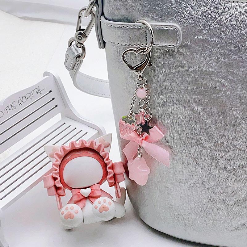 Fashionable Strawberry Keychain Star Purse Pendant Sweet Bowknot Key Ring Exquisite Backpack Decoration Accessories Gifts