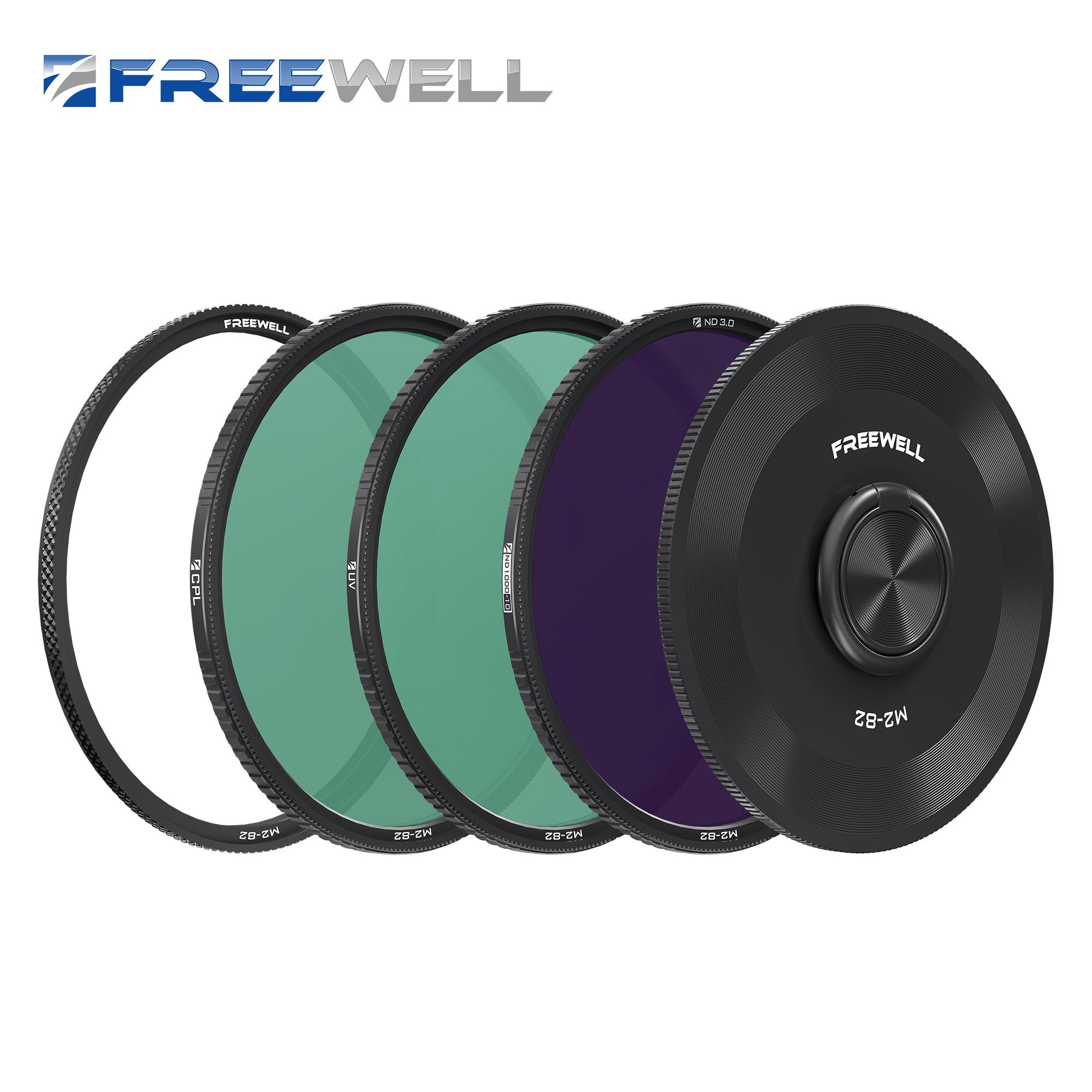 Freewell M2 Magnetic Quick Swap 3 Pack ND1000, CPL & UV Filters with Magnetic Lens Cap & Base Ring Digital Camera Filters 82mm