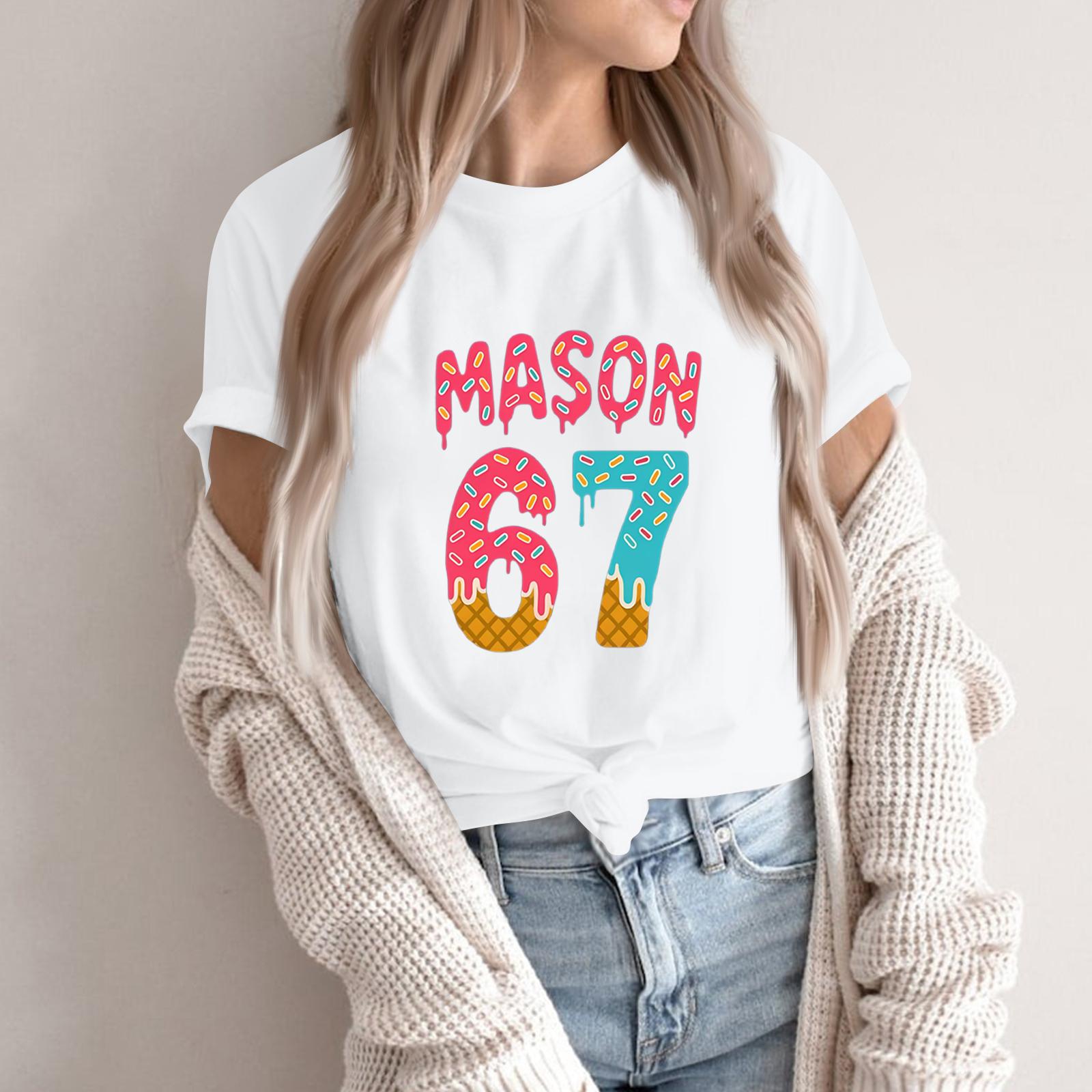 

Женская модная повседневная футболка с коротким рукавом и принтом, топ с круглым вырезом S белый