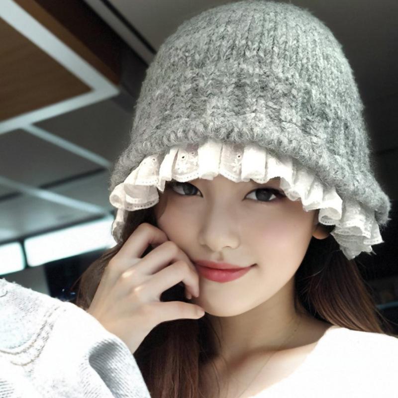 Korean Lazy Style Gray Knitted Hat for Women In Autumn and Winter Wool Fisherman Hat Showing Face Small Warm Basin Hat Autumn and Winter Warm