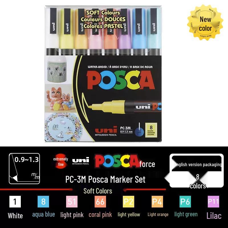 POSCA Treasure Color Acrylic Marker Set (Water-Based, PC-1M/3M/5M)