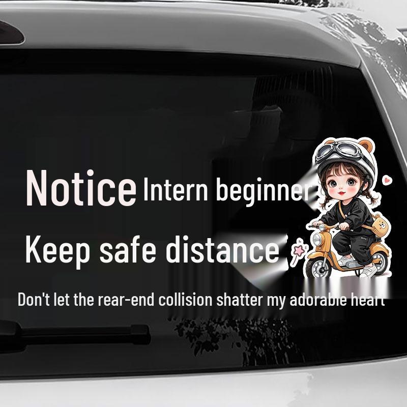 Beginner Driver Caution: Maintain Distance - Female Driver Rear Windshield Sticker