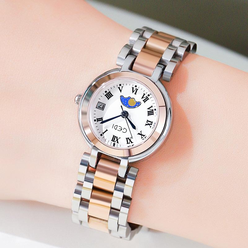Ladies Light Luxury High Value Calendar Stainless Steel Quartz Waterproof Steel Belt Watch Female