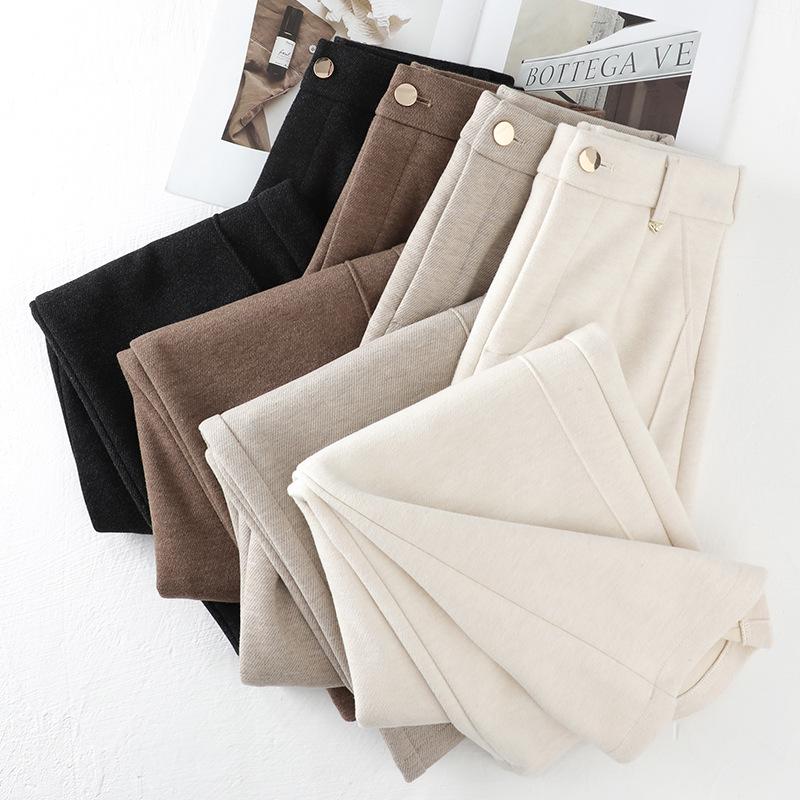 Wool Narrow Wide-leg Pants Women's Velvet Winter New Drape Loose and Thin Casual Straight Pants