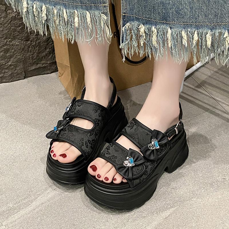 Chic and Elegant Woman Heeled Shoes 2024 Summer Luxury Designer Platform Sandals Girls Rome Casual Black Gladiator Wedge Fashion