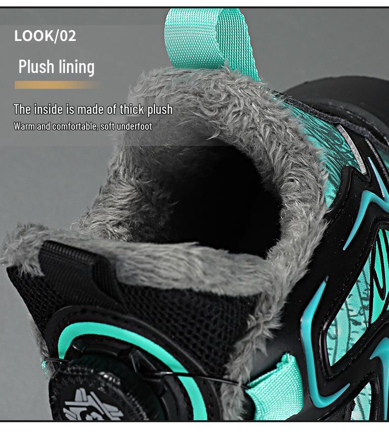 2025 Autumn/Winter Boys' Leather Sports Shoes with Velvet, Kids' Running and Basketball Sneakers